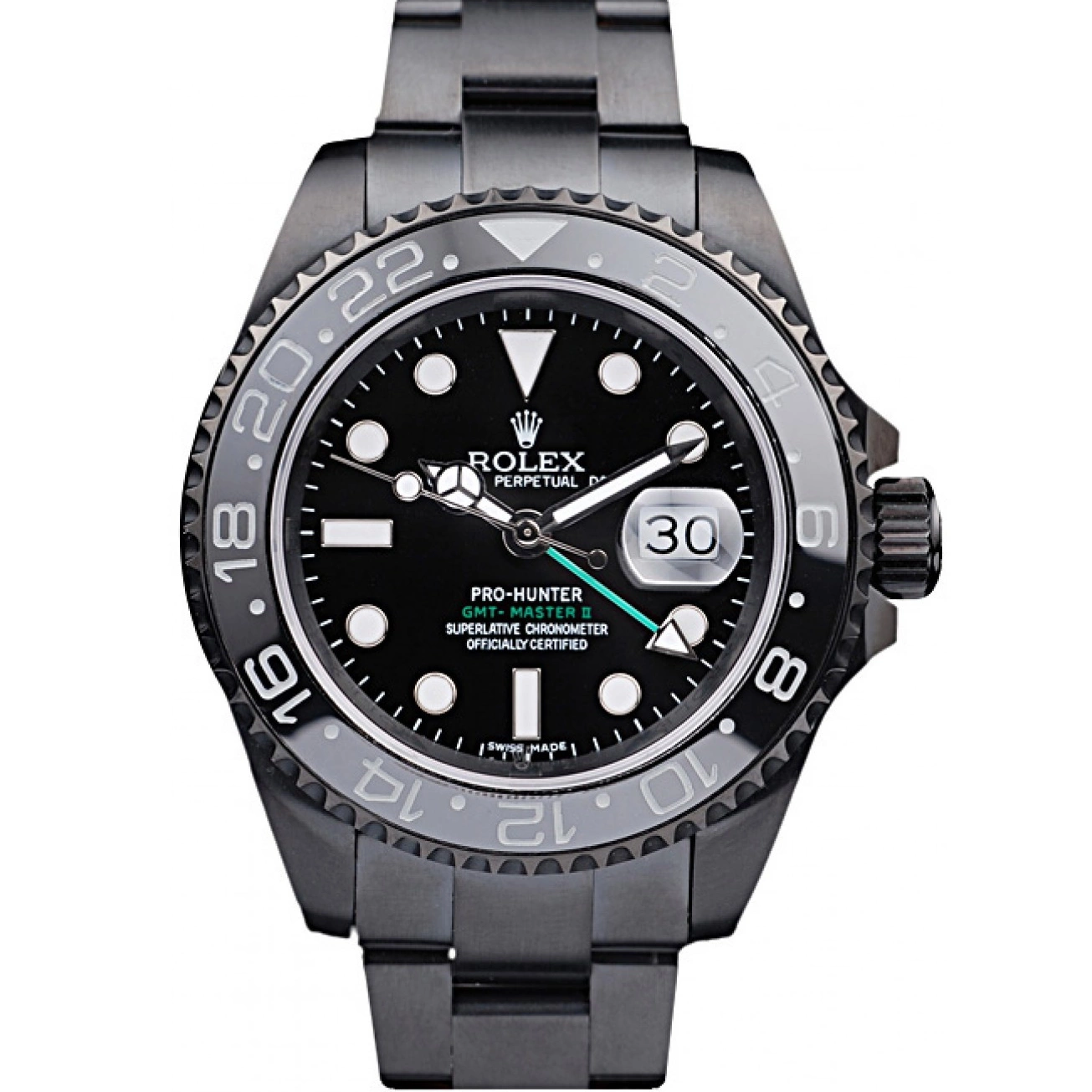 Good copy rolex watches II GMT Black Master Strap Pro-Hunter Steel Black Swiss Rolex Dial 0803